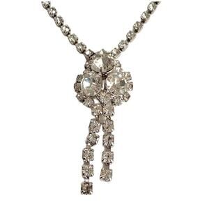 Vintage Rhinestone Necklace Dangle Retro Formal Prom Choker Clear Faux Diamonds